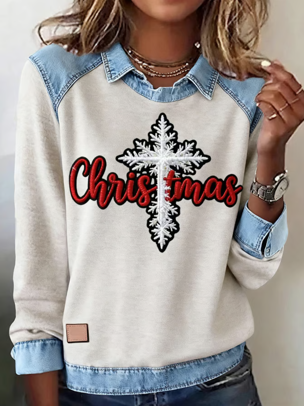 Casual Shawl Collar Christmas Sweatshirt