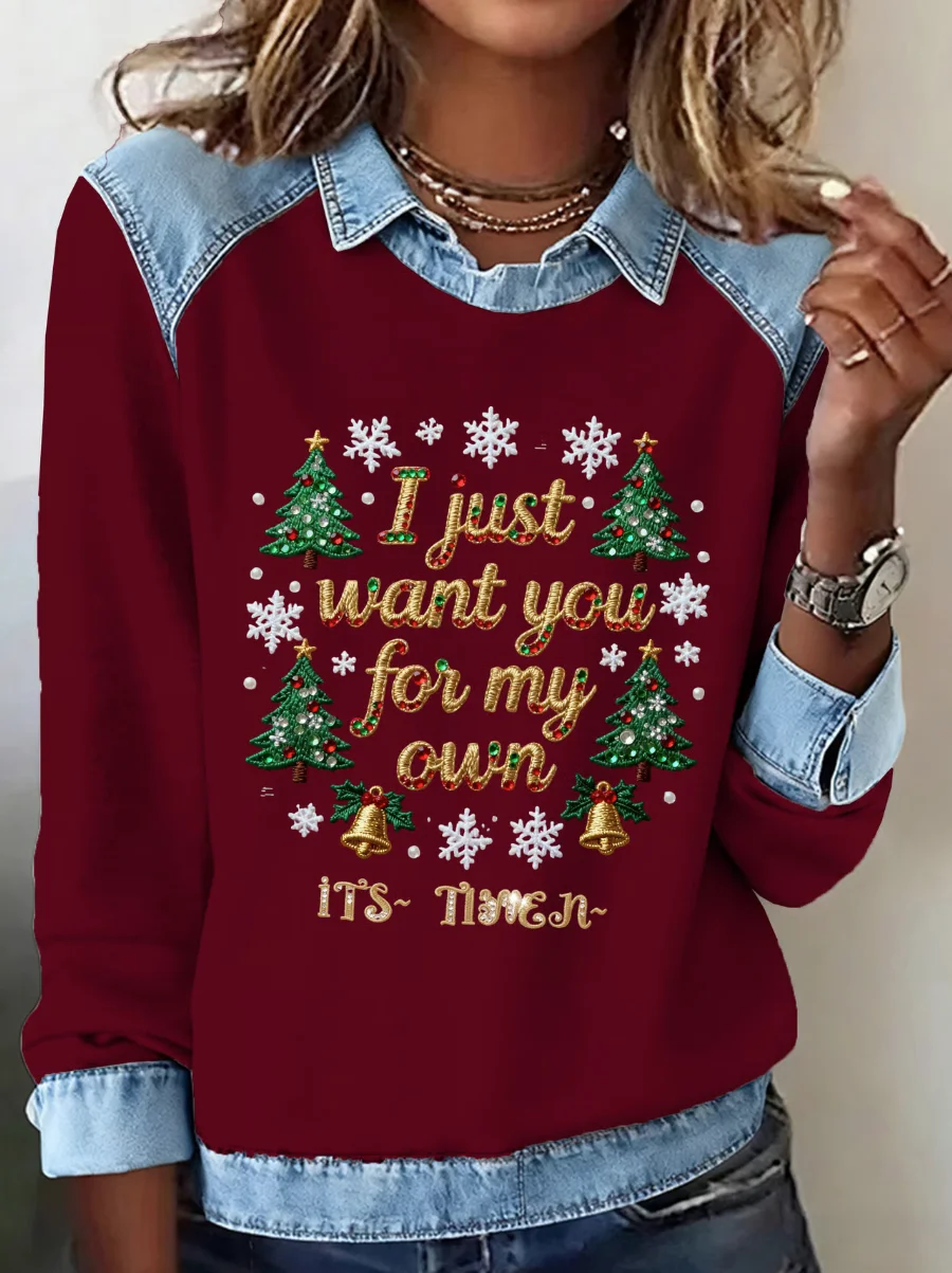 Casual Shawl Collar Christmas Sweatshirt