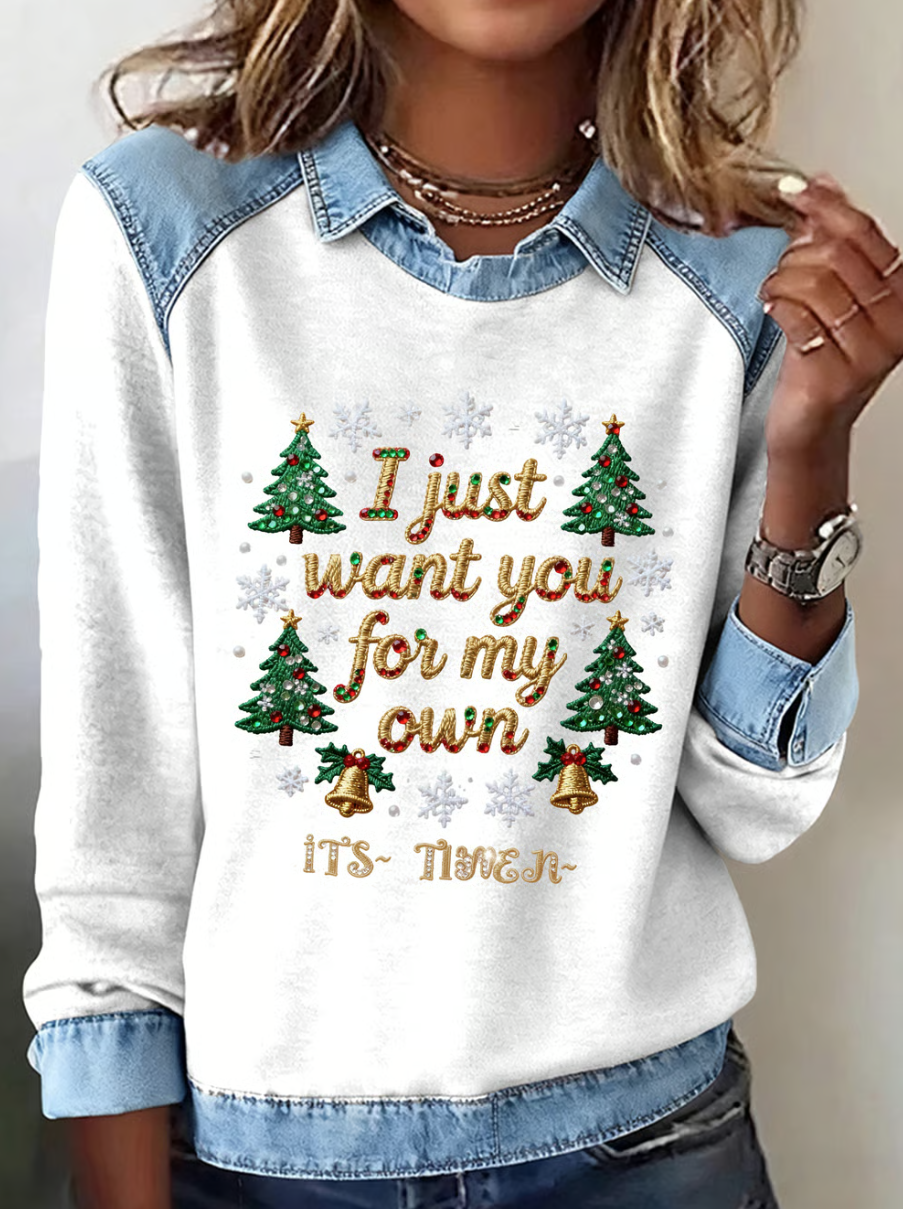 Casual Shawl Collar Christmas Sweatshirt
