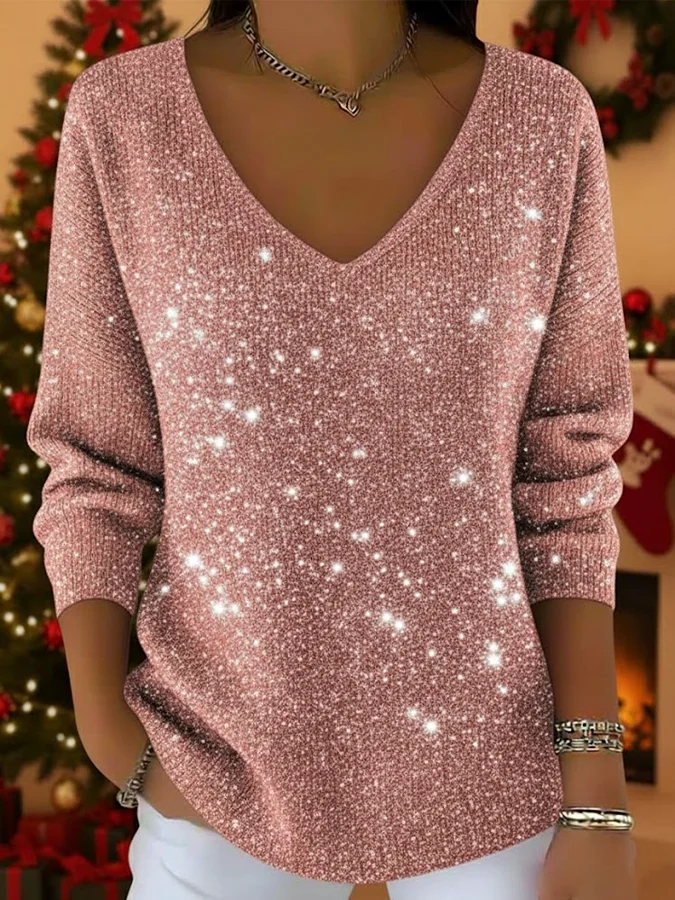 Casual Christmas V Neck Long Sleeve T-shirt