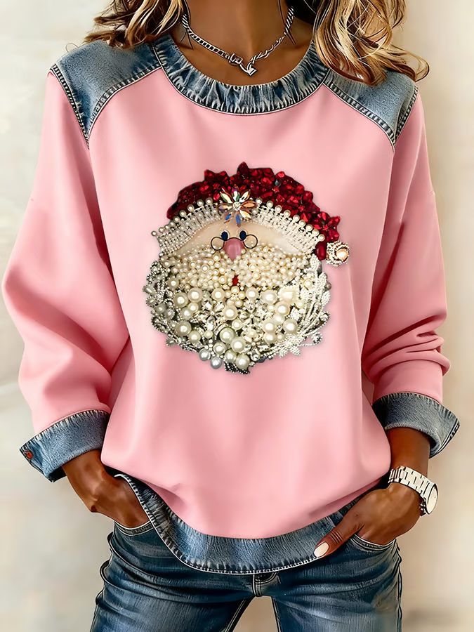 Vintage Crew Neck Santa Claus Sweatshirt Printing