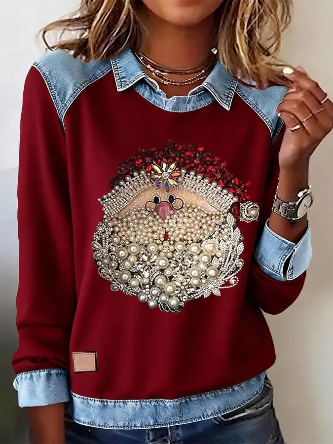 Vintage Shawl Collar Santa Claus Sweatshirt