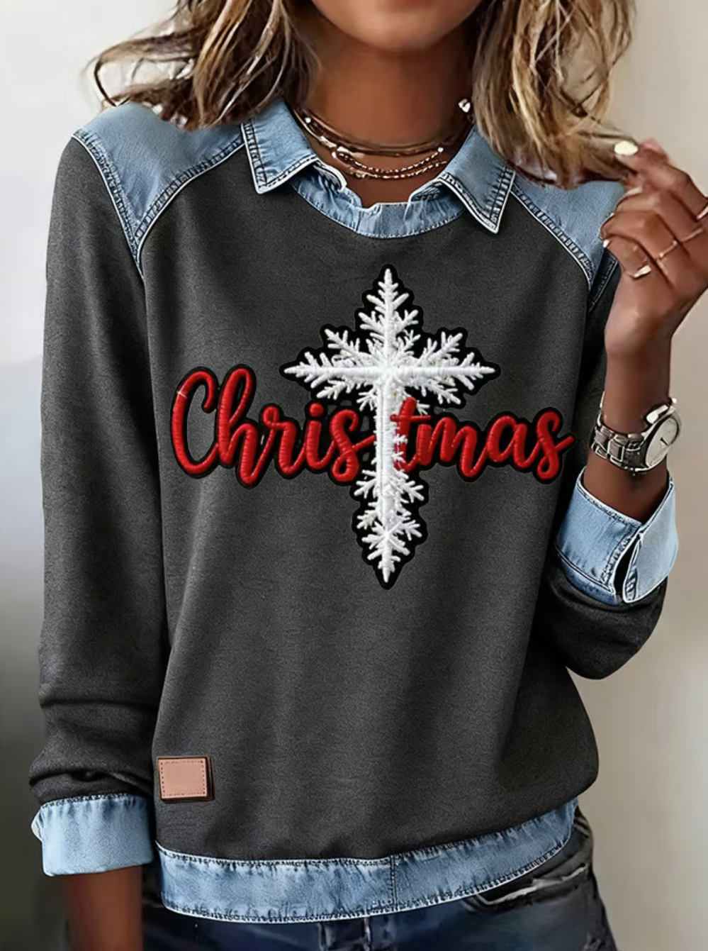 Casual Shawl Collar Christmas Sweatshirt