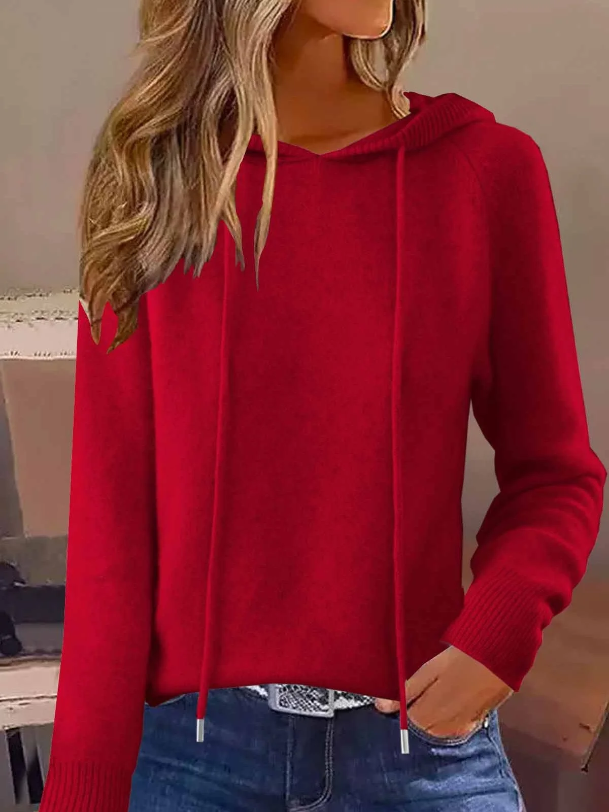 Women Plain Long Sleeve Comfy Casual Split Joint Sweater