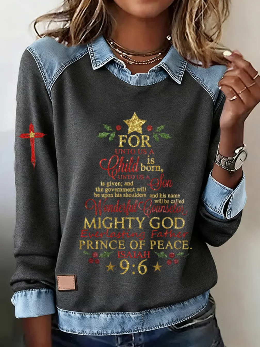 Casual Shawl Collar Christmas Sweatshirt