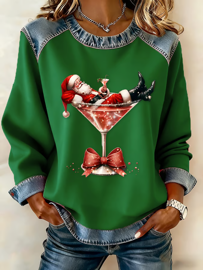 Vintage Crew Neck Santa Claus Sweatshirt Printing