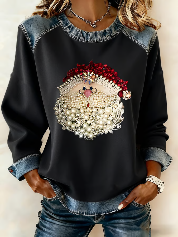 Vintage Crew Neck Santa Claus Sweatshirt Printing