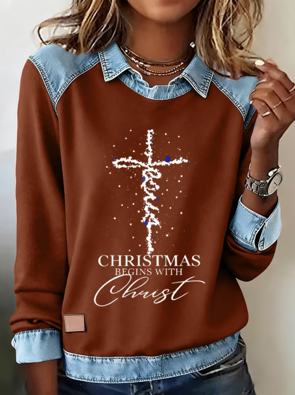 Casual Shawl Collar Christmas Sweatshirt