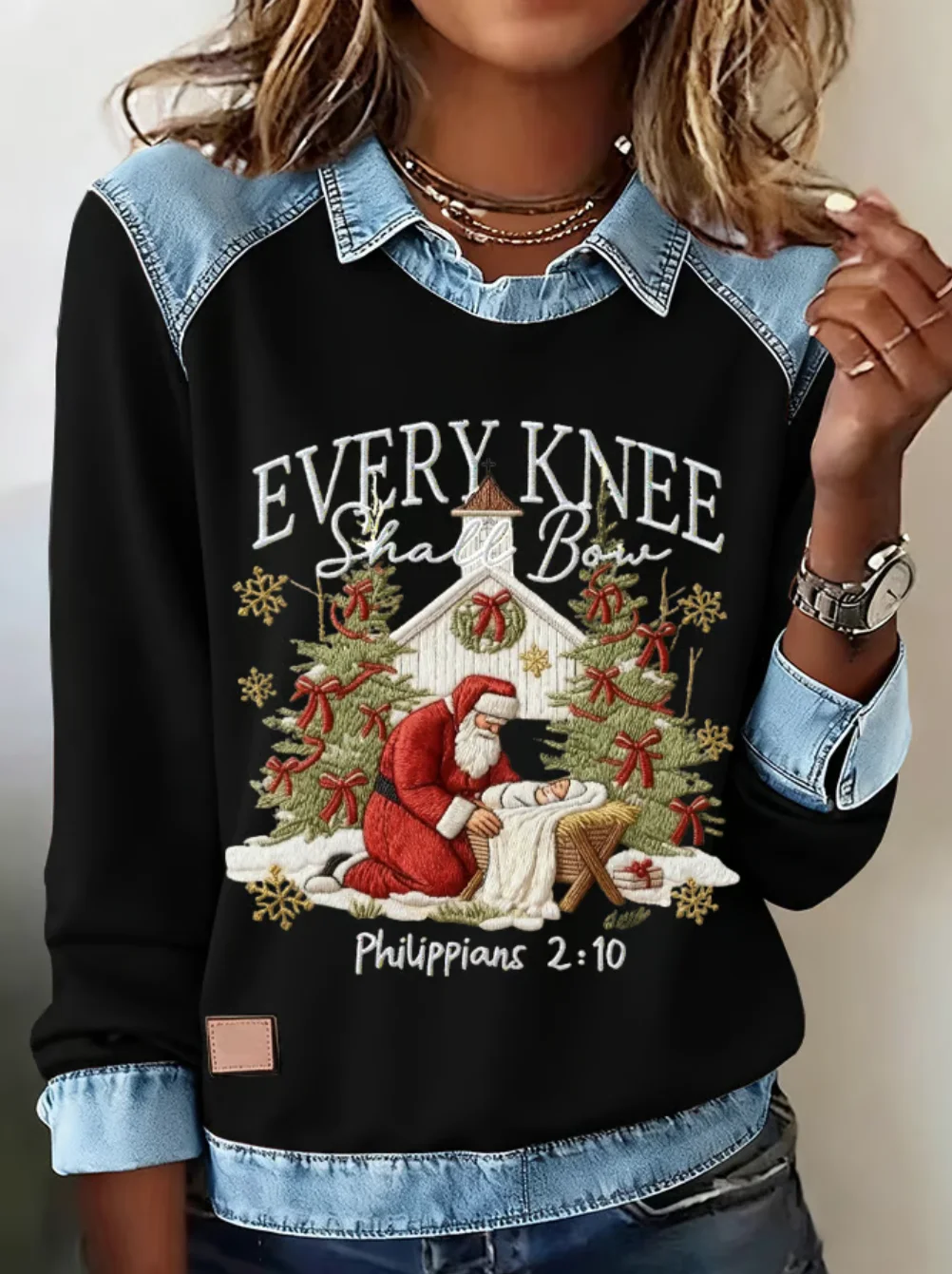 Casual Shawl Collar Christmas Sweatshirt