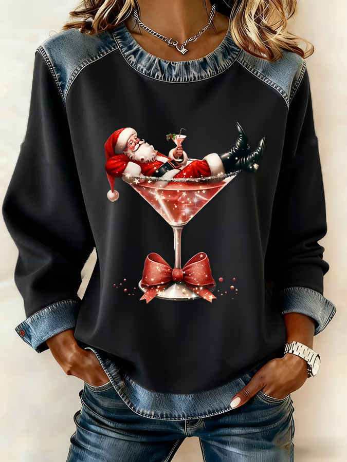 Vintage Crew Neck Santa Claus Sweatshirt Printing