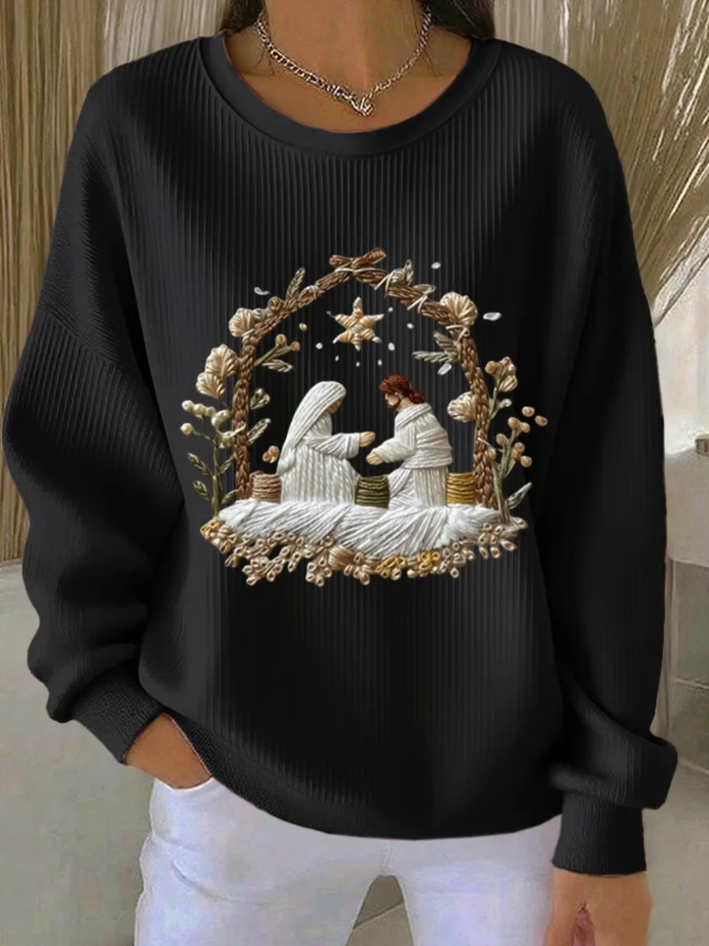 Casual Crew Neck Christmas Sweatshirt