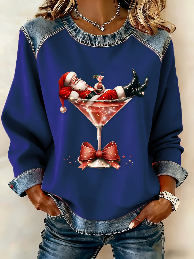 Vintage Crew Neck Santa Claus Sweatshirt Printing