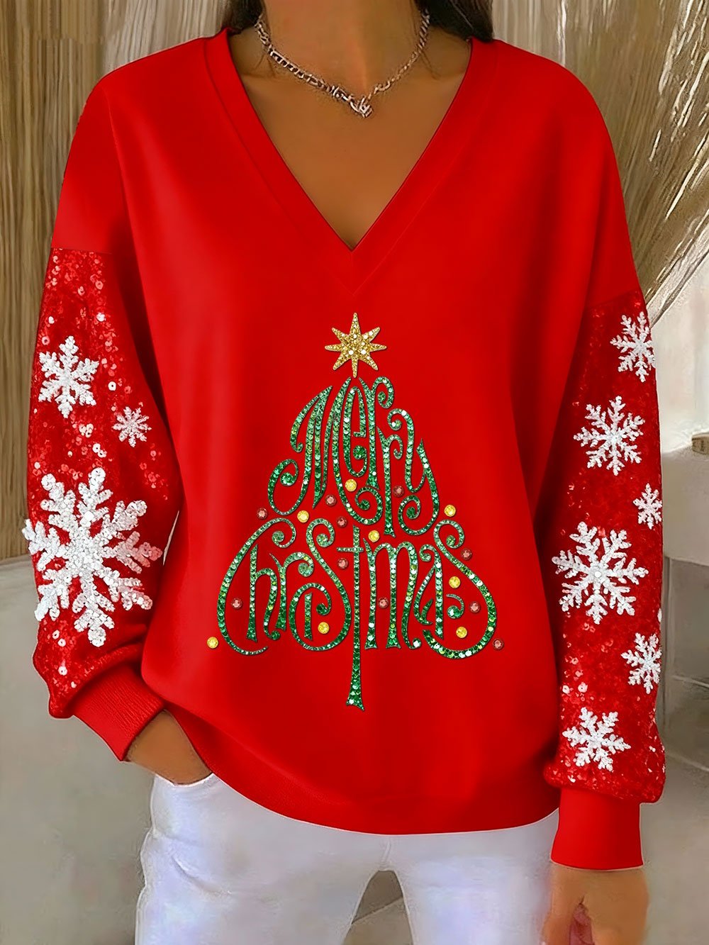 Casual V Neck Christmas Sweatshirt