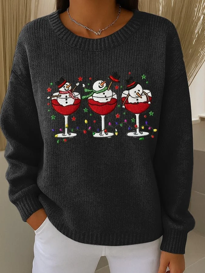 Women Imitation Cashmere Santa Claus Long Sleeve Comfy Vintage Sweater