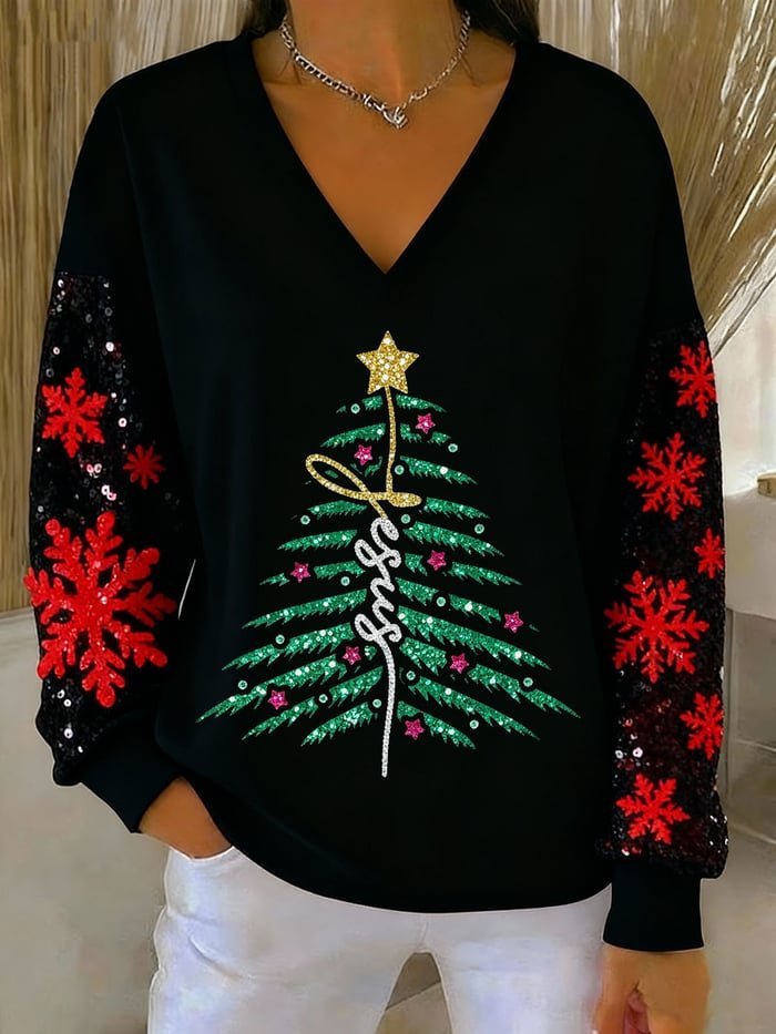 Casual V Neck Christmas Sweatshirt