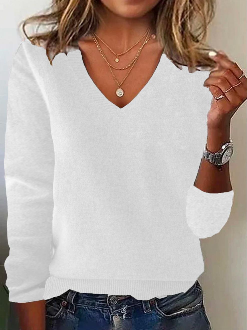 Women Wool-Blend Plain Long Sleeve Comfy Vintage Sweater