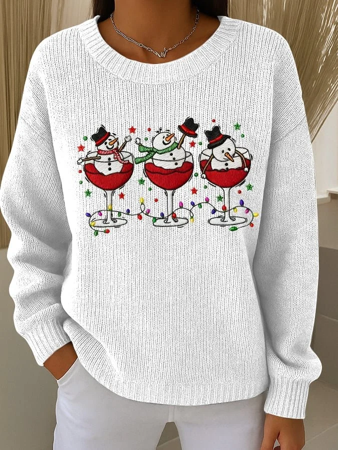 Women Imitation Cashmere Santa Claus Long Sleeve Comfy Vintage Sweater
