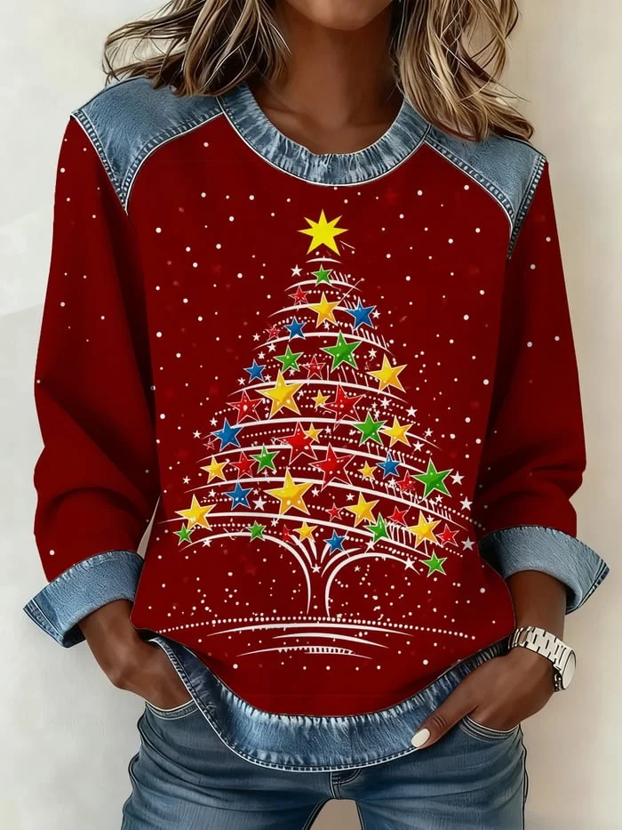 Vintage Crew Neck Star Sweatshirt Printing