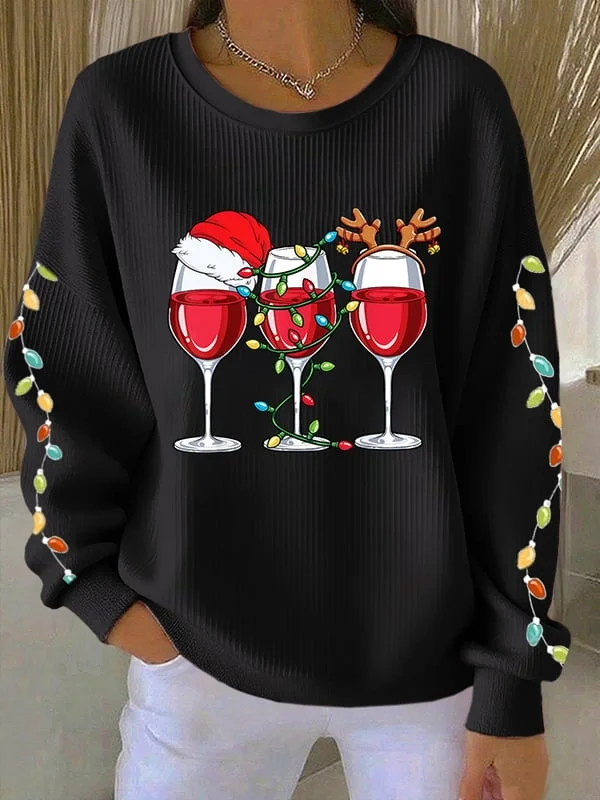 Casual Crew Neck Christmas Sweatshirt Printing