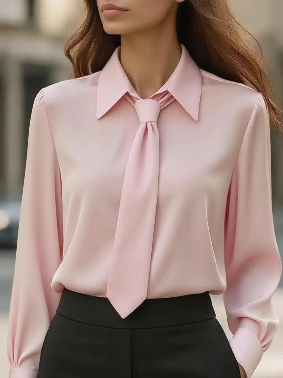 Long Sleeve Plain Regular Loose Shirt For Women