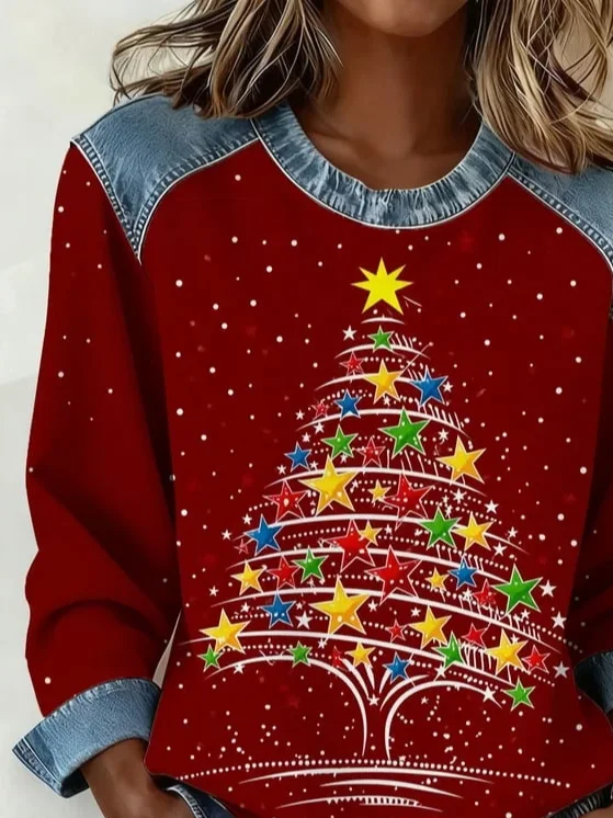 Vintage Crew Neck Star Sweatshirt Printing