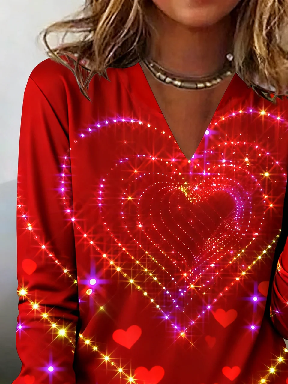 Casual Gradient Pattern V Neck Long Sleeve T-shirt