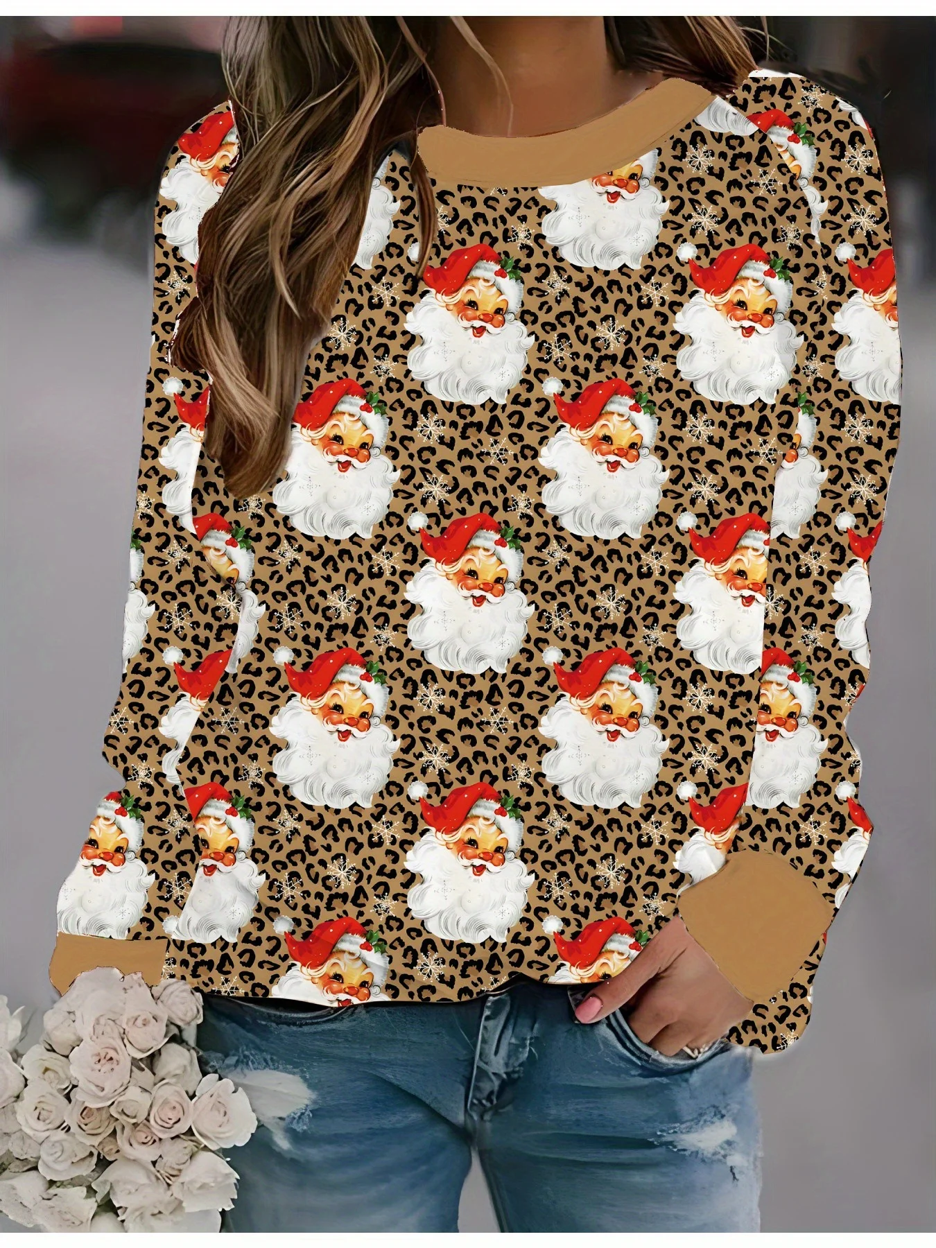 Casual Crew Neck Color Block Sweatshirt Printing