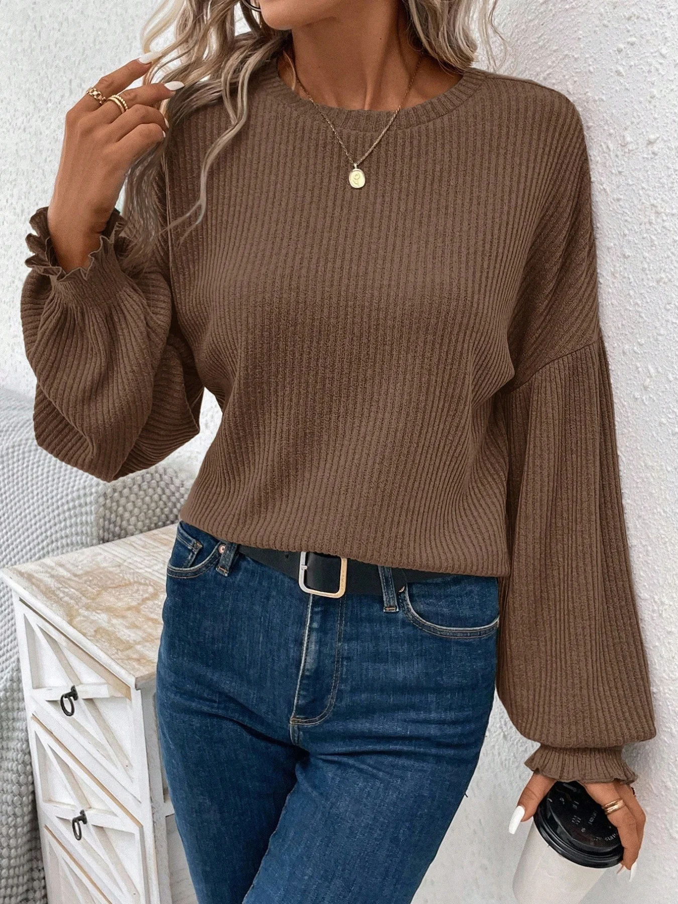 Crew Neck Modal Loose Elegant Knit Top