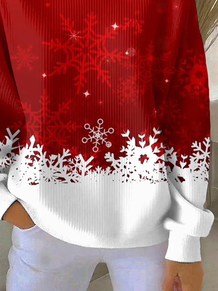Casual Crew Neck Christmas Sweatshirt Printing