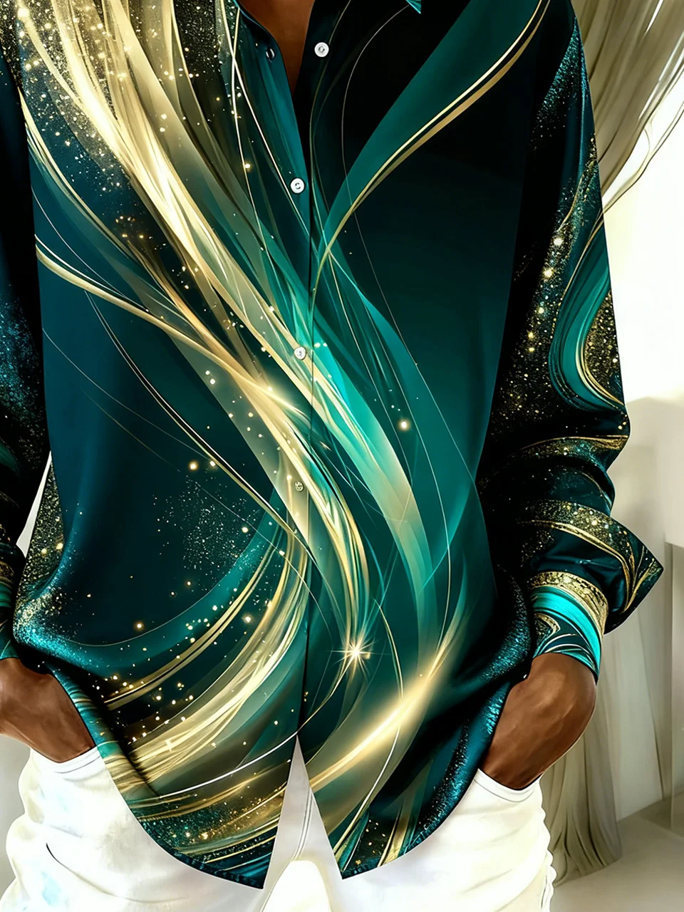 Shirt Collar Long Sleeve Geometric Regular Loose Shirt For Women