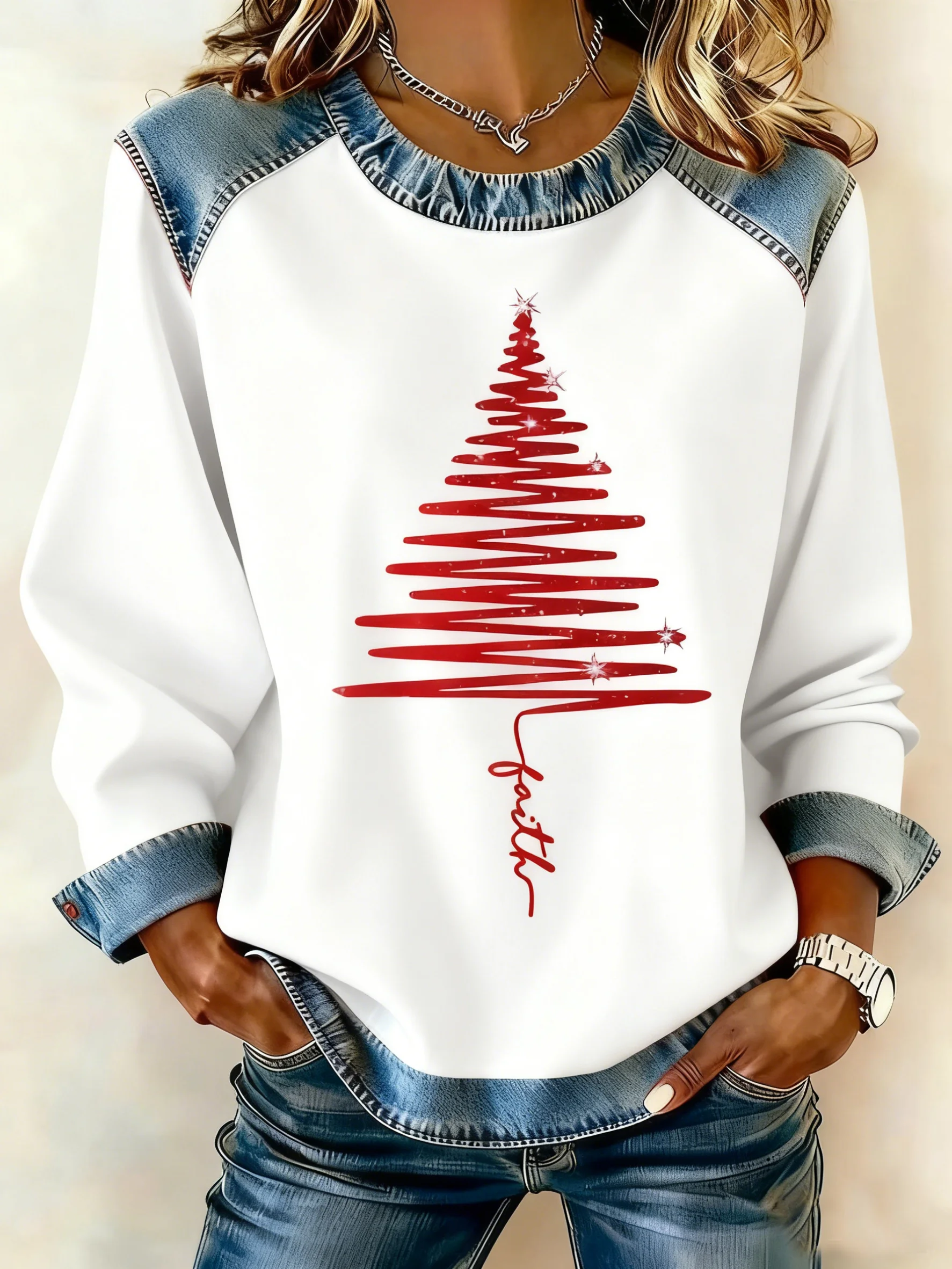 Casual Crew Neck Snowflake Sweatshirt