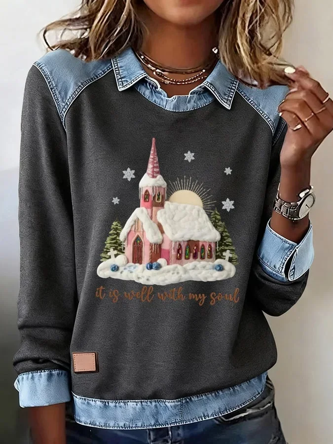 Vintage Shawl Collar Christmas Sweatshirt