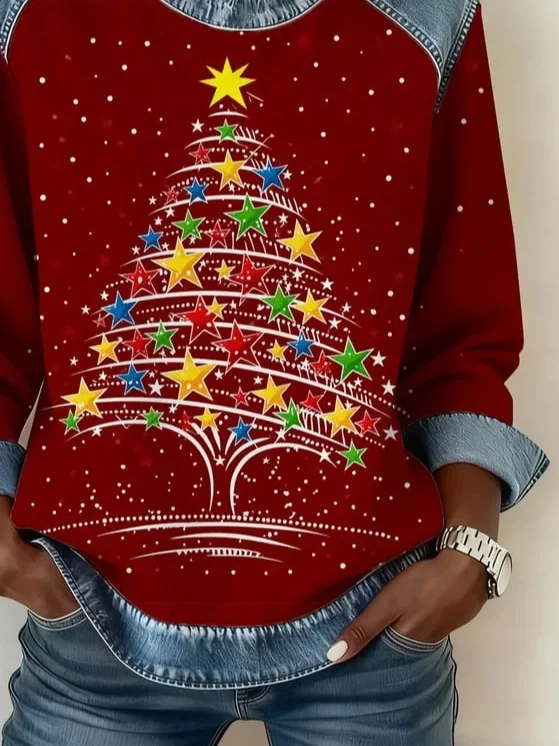 Vintage Crew Neck Star Sweatshirt Printing