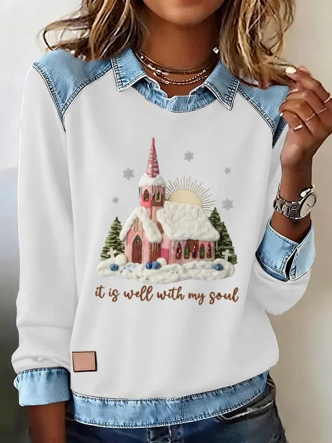 Vintage Shawl Collar Christmas Sweatshirt