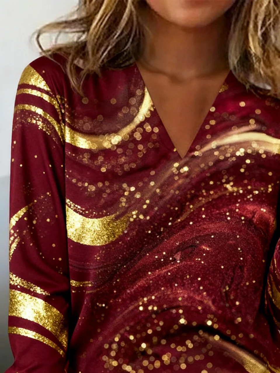 Casual Striped V Neck Long Sleeve T-shirt