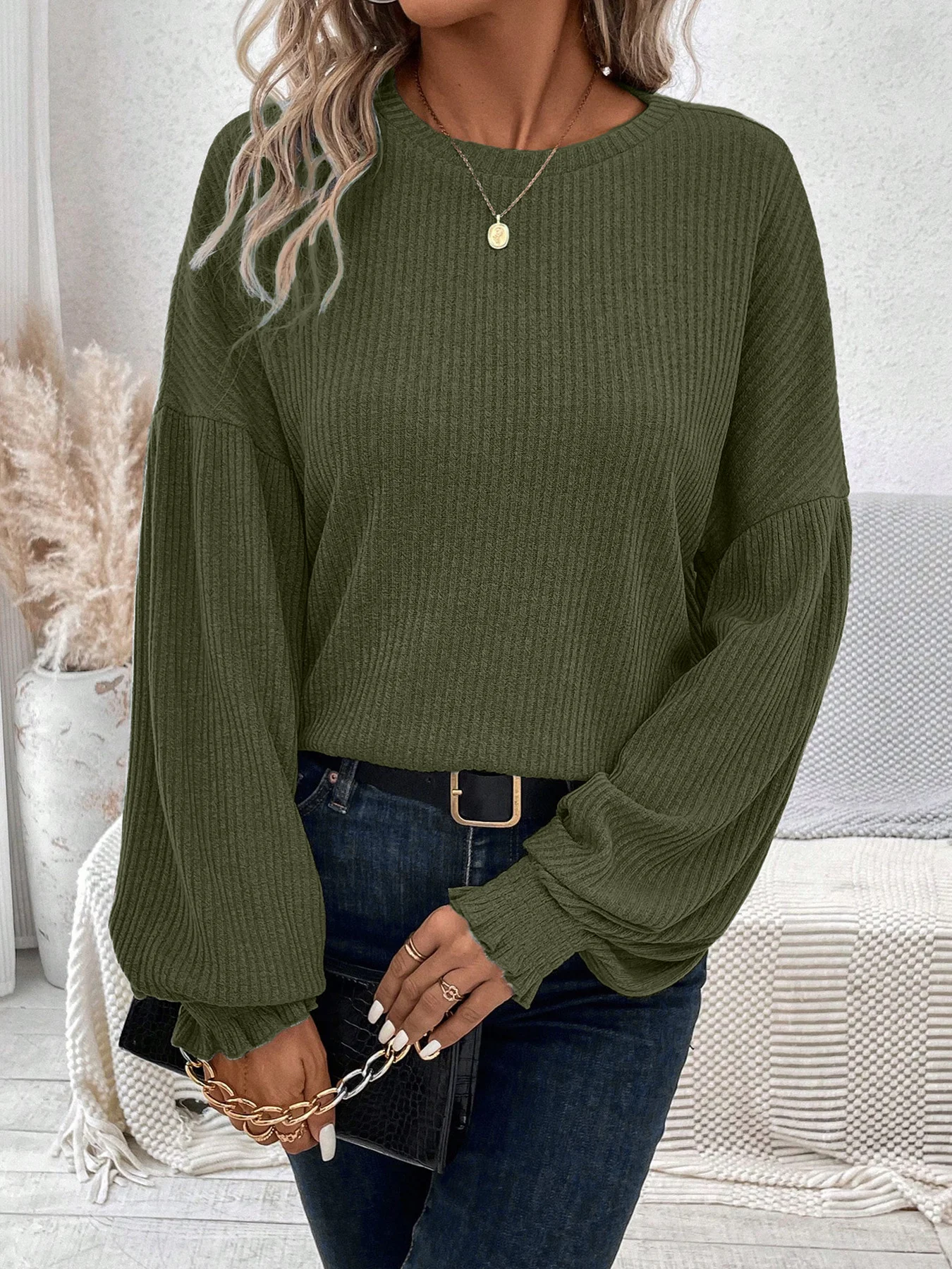 Crew Neck Modal Loose Elegant Knit Top