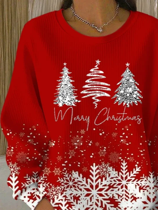 Casual Crew Neck Christmas Sweatshirt Printing