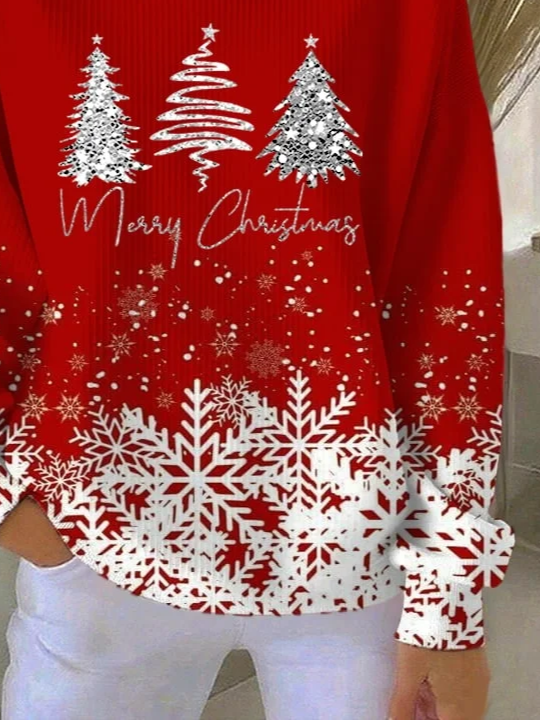 Casual Crew Neck Christmas Sweatshirt Printing