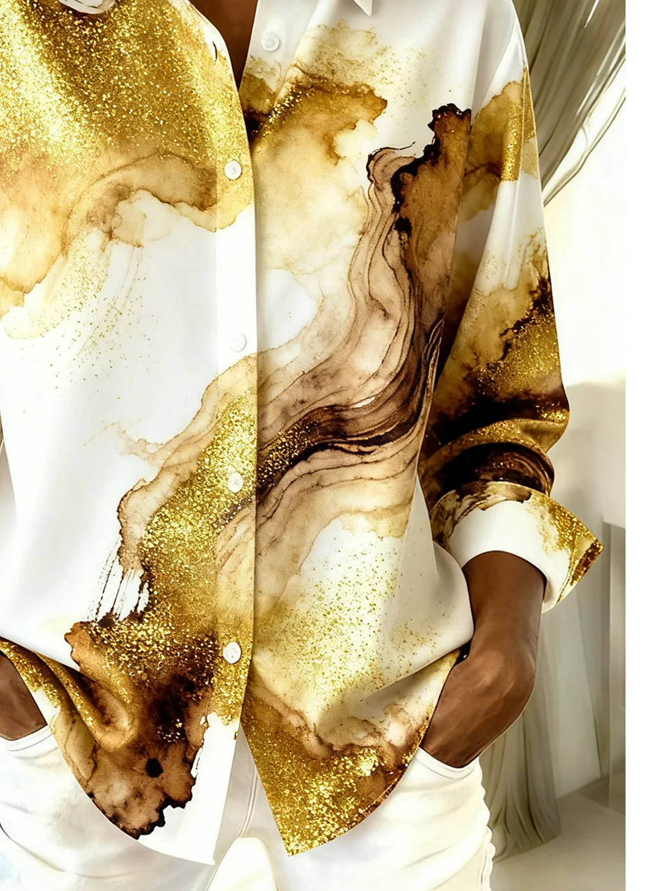 Shirt Collar Long Sleeve Gradient Pattern Regular Loose Shirt For Women