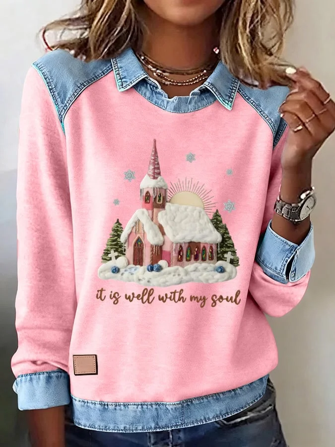 Vintage Shawl Collar Christmas Sweatshirt