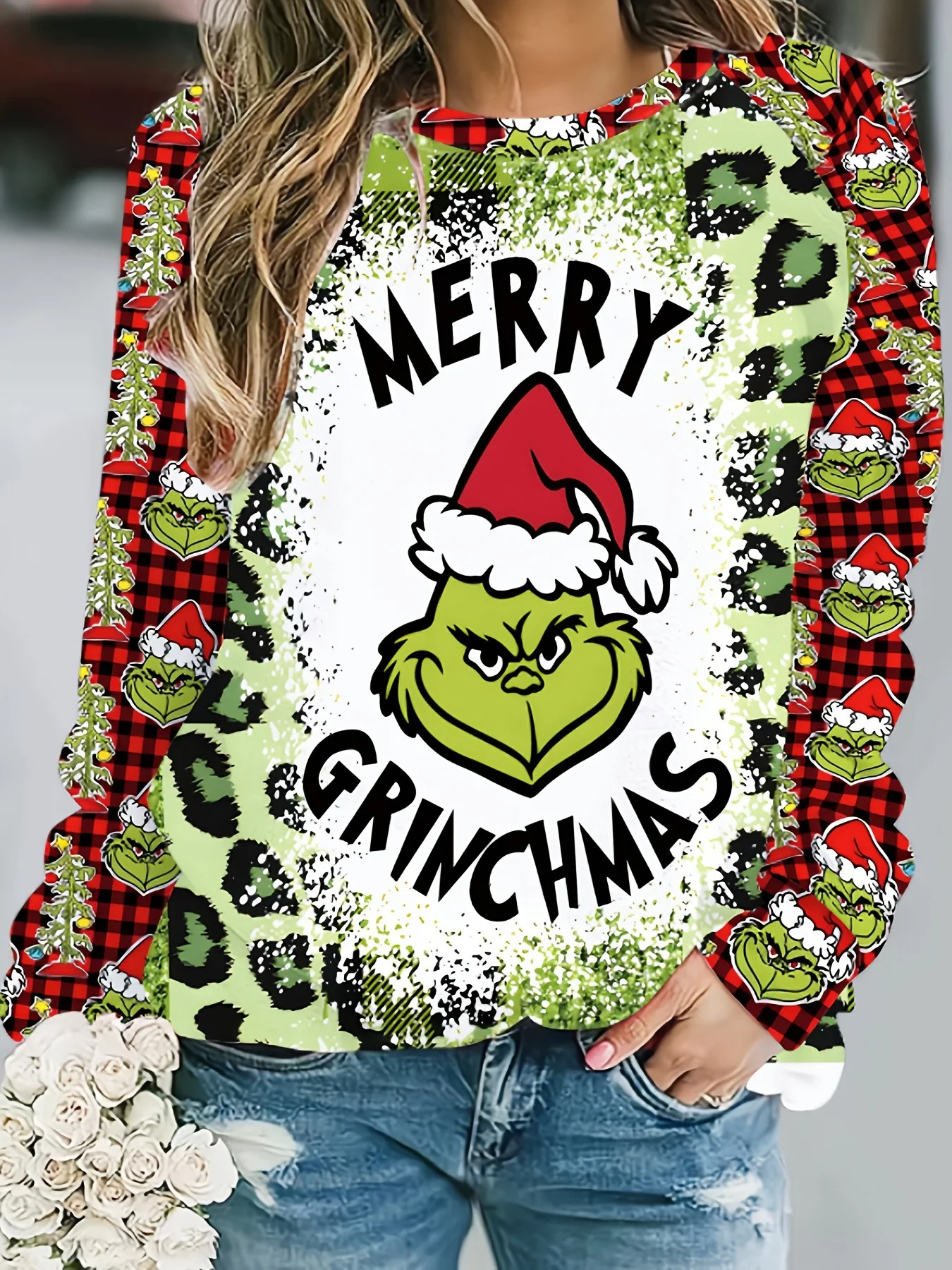 Casual Crew Neck Color Block Sweatshirt Printing