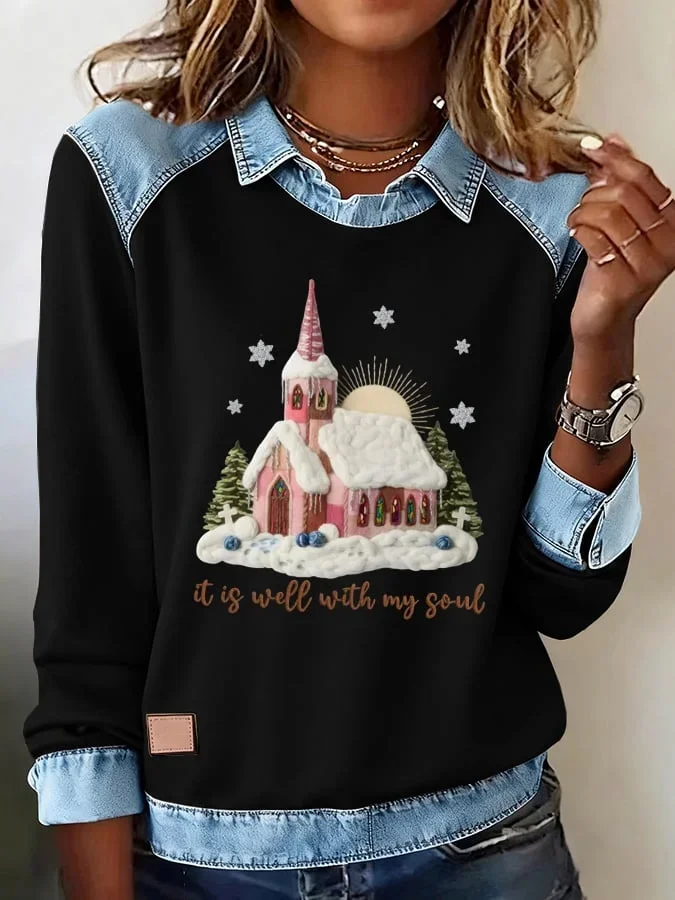 Vintage Shawl Collar Christmas Sweatshirt