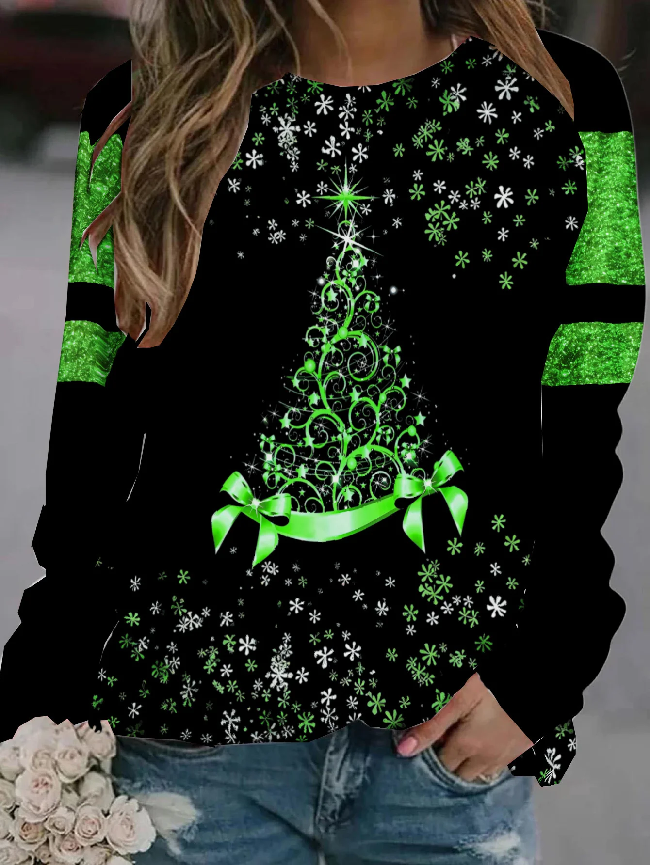 Casual Crew Neck Color Block Sweatshirt Printing