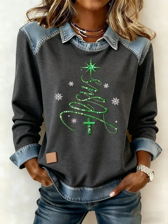 Vintage Shawl Collar Christmas Sweatshirt