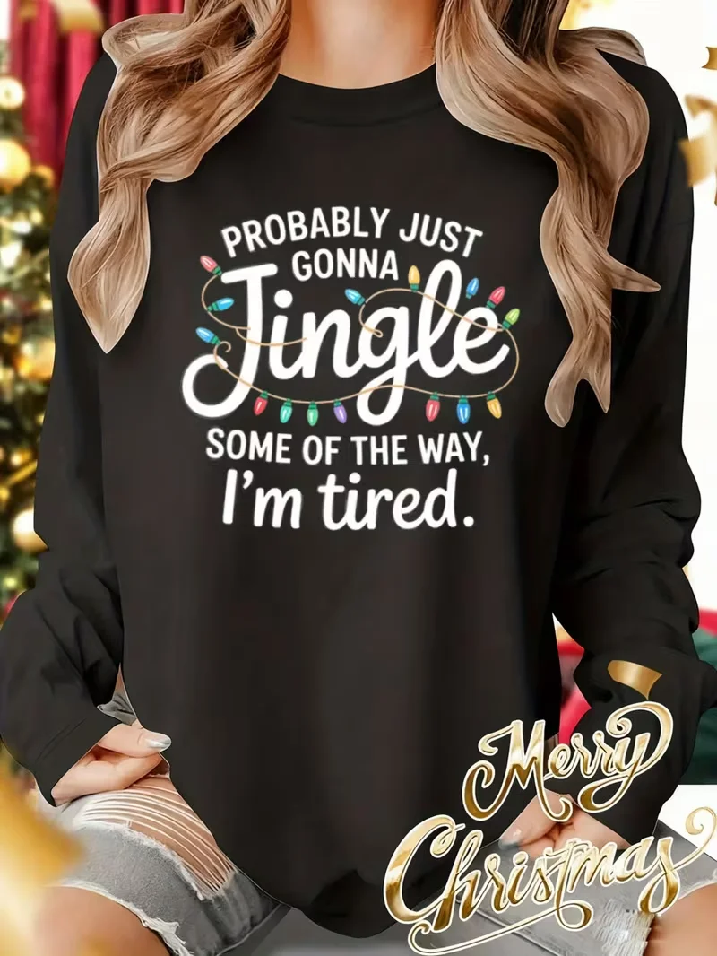 Casual Christmas Crew Neck Long Sleeve T-shirt