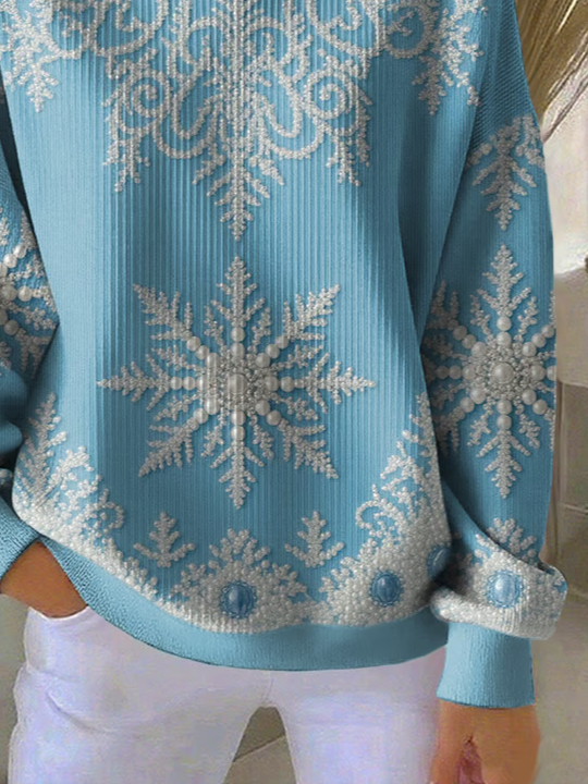 Casual Crew Neck Christmas Sweatshirt Printing