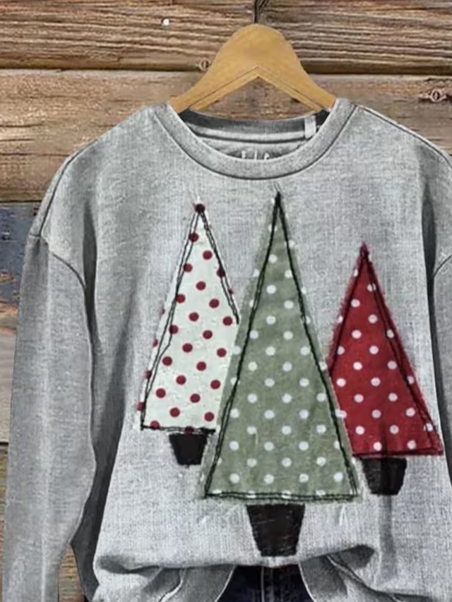 Casual Crew Neck Christmas Sweatshirt Printing