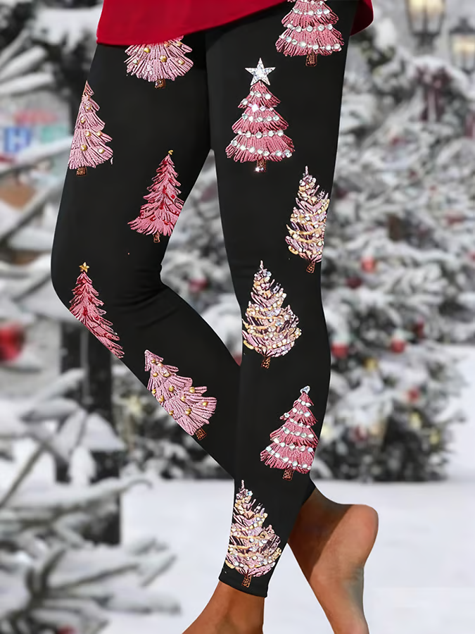 Women Christmas Casual All Season Printing Long Leggings