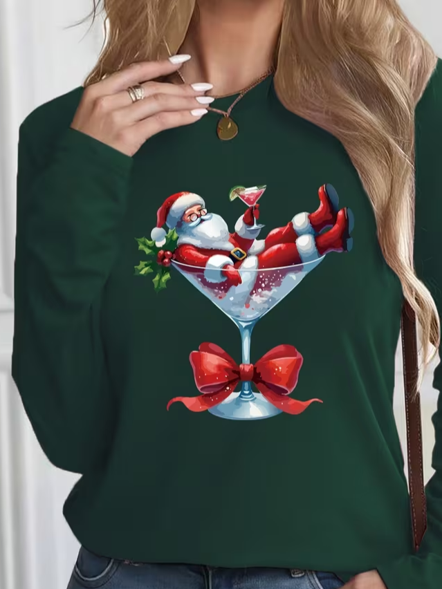 Casual Santa Claus Crew Neck Long Sleeve T-shirt
