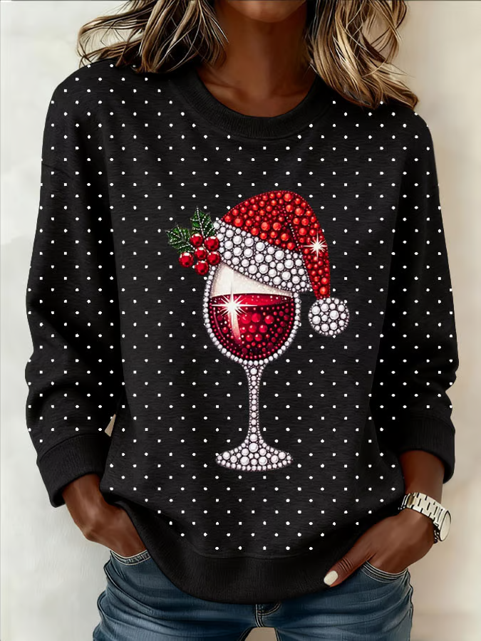 Casual Crew Neck Christmas Sweatshirt Printing